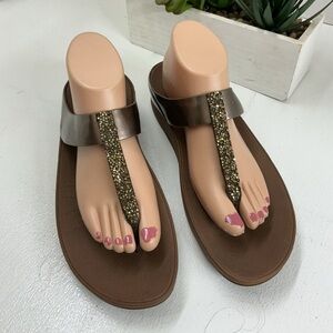 Fitflop Brown Sandals with Glittering Gold Straps